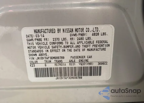 2014 Infiniti Q50 Sport from USA, damaged, VIN JN1BV7AP3EM689789